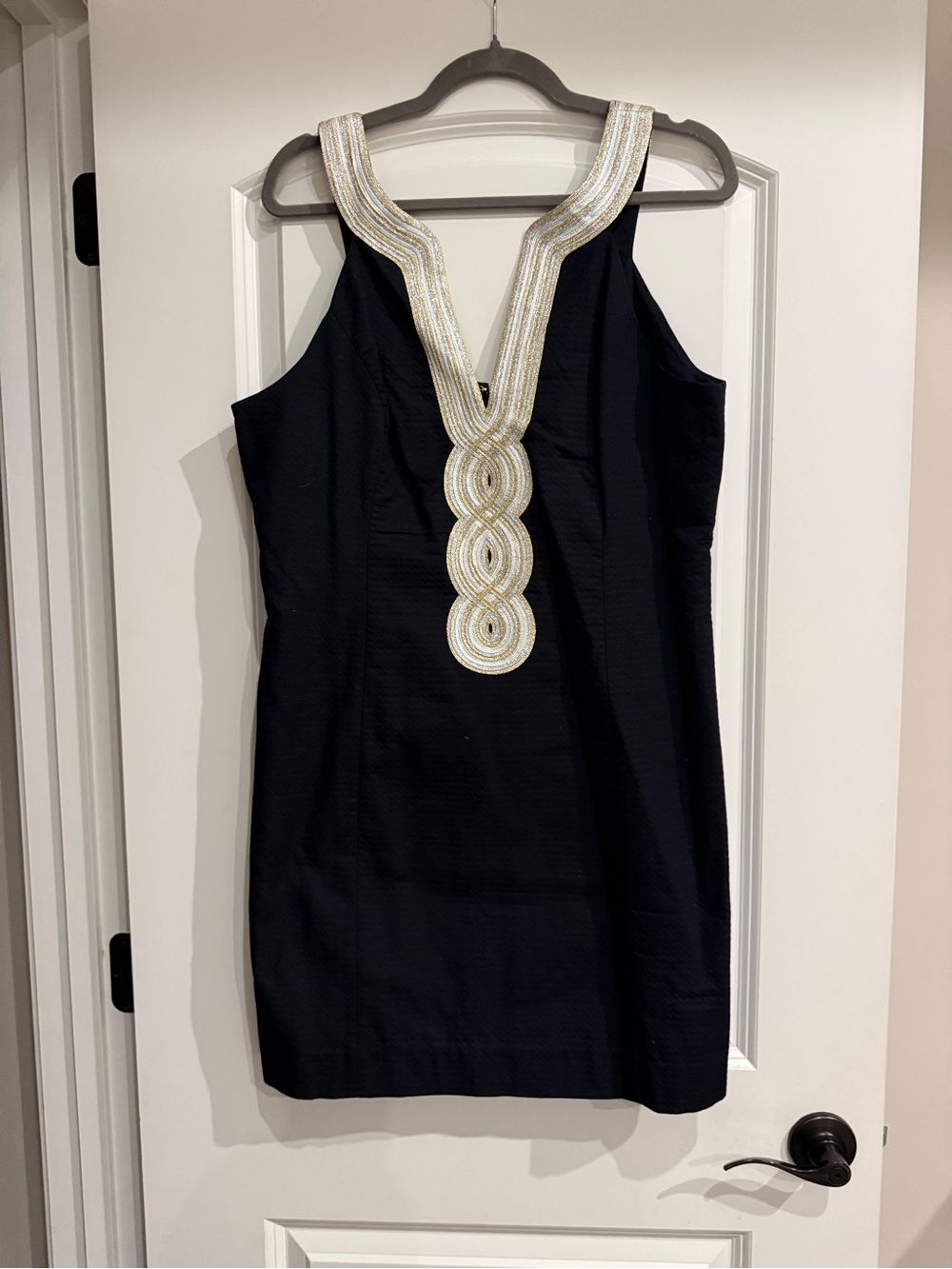 Lilly Pulitzer Black Mini Dress with Cream & Gold Beaded Placket
